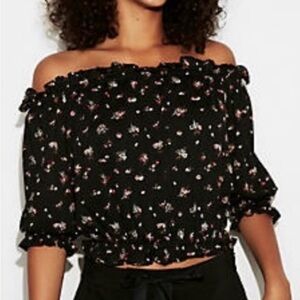 Express Black Floral Off the Shoulder Ruffle Top
